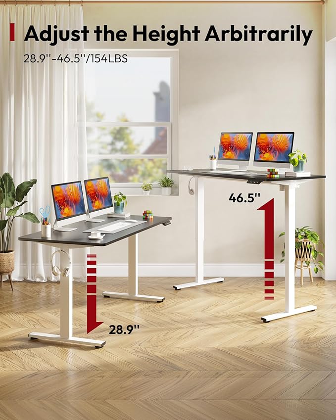 SANODESK Electric Standing Desk 48 x 30 Inches Whole-Piece Desktop Height Adjustable Stand Up Desk w/6-Button Controller Ergonomic Computer Desk for Home Office, White Frame + Black Tabletop
