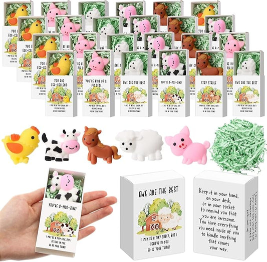 Wettarn 25 Sets Appreciation Farm Animal Gifts Cute Stress Balls with Support Gift Boxes Inspirational Party Favors for Employee Coworker Friends Office Positive Relief Toys