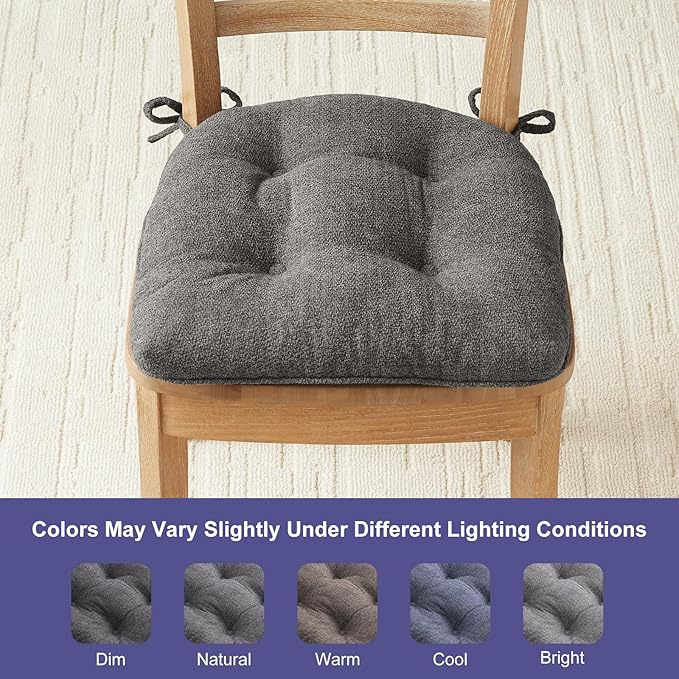 Chair Cushions Set of 2 for Dining Chairs, 16.5"x15.5" Kitchen Chair Pads with Memory Foam, Non-Slip Bottom & Ties, Tufted Indoor Seat Cushions for Home Use – Dark Grey