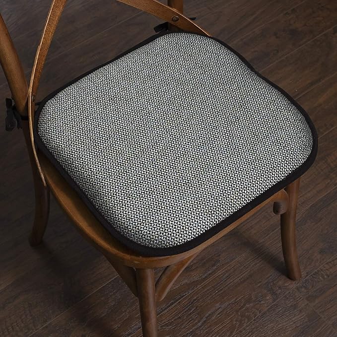 Chair Cushion Memory Foam Pads with Ties Honeycomb Pattern Slip Non Skid Rubber Back Rounded Square 16" x 16" Seat Cover