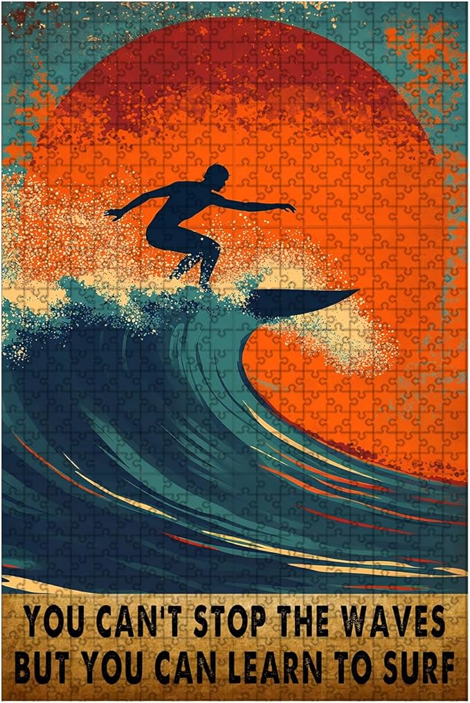 1000 Piece Adults Kids Jigsaw You Can't Stop The Waves But You Can Learn to Surf Kids & Parents Educational Travel Toy 29.5x19.7 Inch