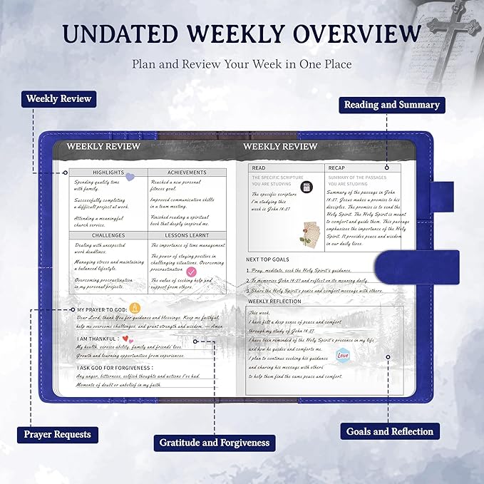 Ospelelf Blue Undated Faux Leather Christian Prayer Journal for Women - Church Notes Journals for Bible Study, Inspiring Daily Devotion Planner, 3 Month