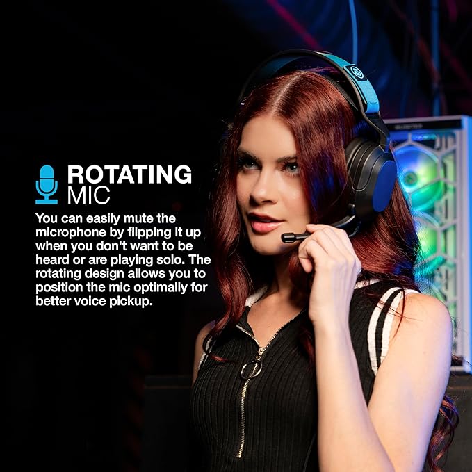 JLab Nightfall Gaming Headset with Near-Field Directional Flip-to-Mute Rotating Boom Mic, 50mm Drivers and Sound Isolating Inner Shelf, Wired 3.5mm for PC, PS5, PS4, Xbox Series X/S, Xbox one, Switch