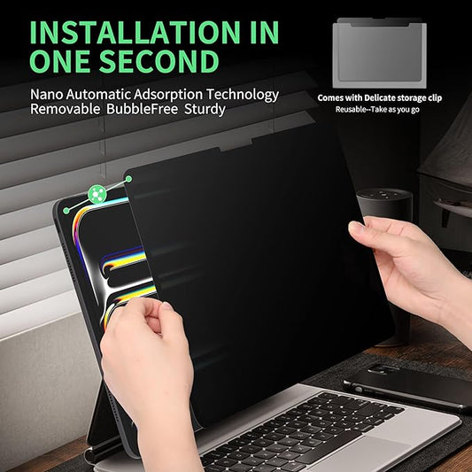 Nano Privacy Screen Protector Compatible with iPad Air 13 In ,Removable iPad Air 13 Inch M2 / M3 (6/7th Gen ,2024/2025) Screen Protector, Anti-Glare Blue Light Film, Bubble Free Anti-Scratch Privacy Filter