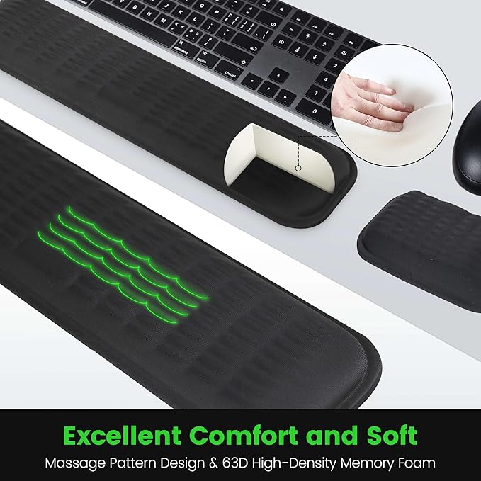 MEKASS Ergonomic Wrist Rest for Keyboard and Mouse, Soft Memory Foam Keyboard Wrist Rest Set with Non-Slip Silicone Base, Easy Typing, Pain Relief, Comfort for Office, Work, Gaming (Green)