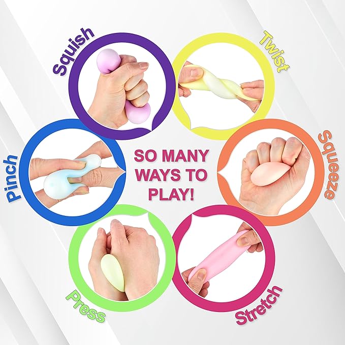 12pc Value Pack - Squeeze Balls in Glow in The Dark Colors - Fidget Toy Stress Balls for Adults and Kids - Anxiety Relief Items to Squish, Squeeze, Throw and Stick Fidgets for Kids