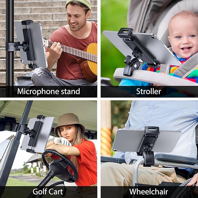 Tablet Holder Mount for Spin Bike, Tablet Clamp for Treadmill, Indoor Stationary Bike, Stroller, Peloton, Gym Trainer Handlebar Stand Fit for iPad Pro/Air/Mini, Galaxy Tabs, Phones, 4.7-13"