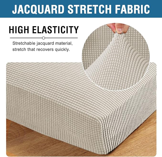 H.VERSAILTEX Super Stretch Couch Cushion Covers Sofa Cushion Slipcovers Jacquard Fabric Individual Seat Couch Slipcover Sets for Pets with Elastic Bottom(3 Packs Cushion Sofa Covers, Island Fossi)