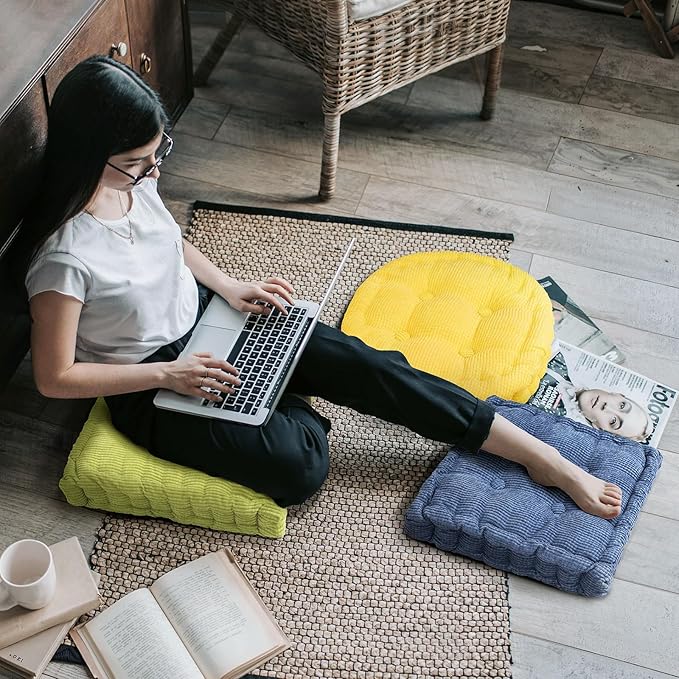 Large Square and Round Floor Cushions for Adults 2 Pack Meditation Floor Pillow Sky Blue Corduroy Floor Seat Pillows Cushion for Living Room Balcony Tatami Yoga,18x18 Inch