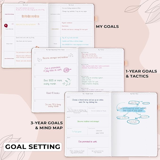 GoGirl Planner PRO Schedule - Undated Planner with Hourly Time Slots, Monthly, Weekly & Daily Organizer, Appointment Book for time Management, 7"x10" Hardcover, Lasts 1 Year - Rose Gold