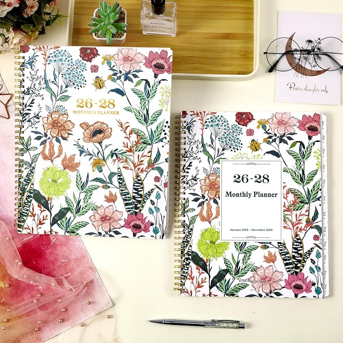 2026-2028 Monthly Planner/Calendar - 3 Year Monthly Planner 2026-2028, Jan. 2026 - Dec. 2028, 9" × 11" Calendar Planner 36-Month with Tabs, Twin-Wire Binding, Two-Side Pocket, Celebrity Quotes ＆ Notes