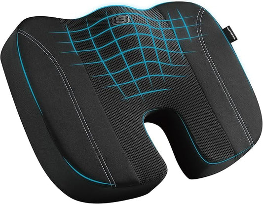 Skechers Seat Cushion, Air Cooled Memory Foam Cushion for Office Chair,Ergonomic Office Desk Accessories for Tailbone Pain Relief,Chair Cushions for Long Sitting Office Workers,Car Drivers,Black
