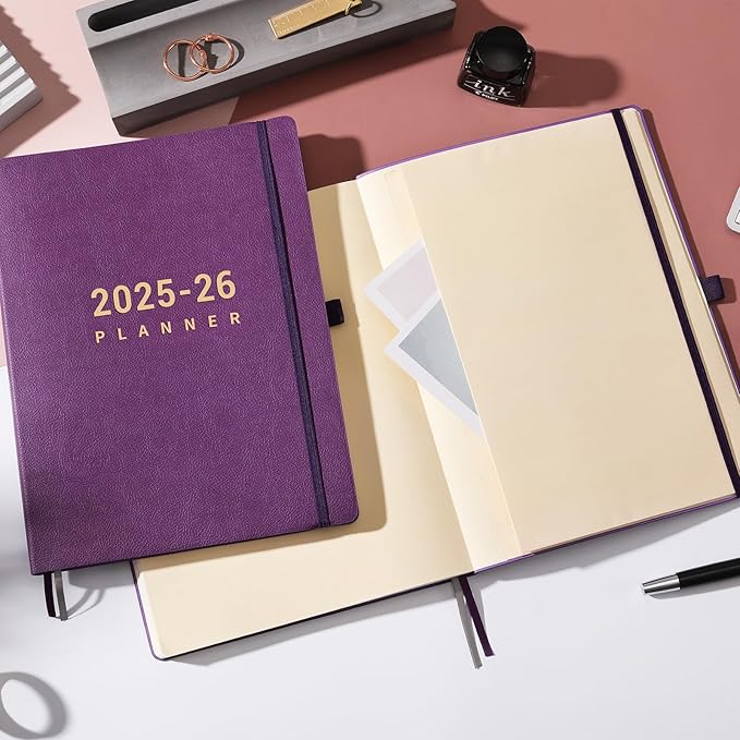 2025-2026 Planner - Academic Planner 2025-2026, July 2025 - June 2026, Planner Daily Weekly and Monthly, 8.5" x 11", Pen Holder, Calendar Stickers, Pocket, 25 Notes Pages, Faux Leather Cover