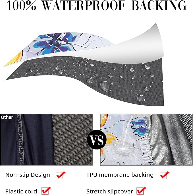 8Pcs Stretch Patio Cushion Covers Outdoor Cushion Cover, Jacquard Stretch Cushion Covers, Cover Replacement, Outdoor Sofa Covers, Washable Furniture Couch Cushion Cover (Mystery Sea)