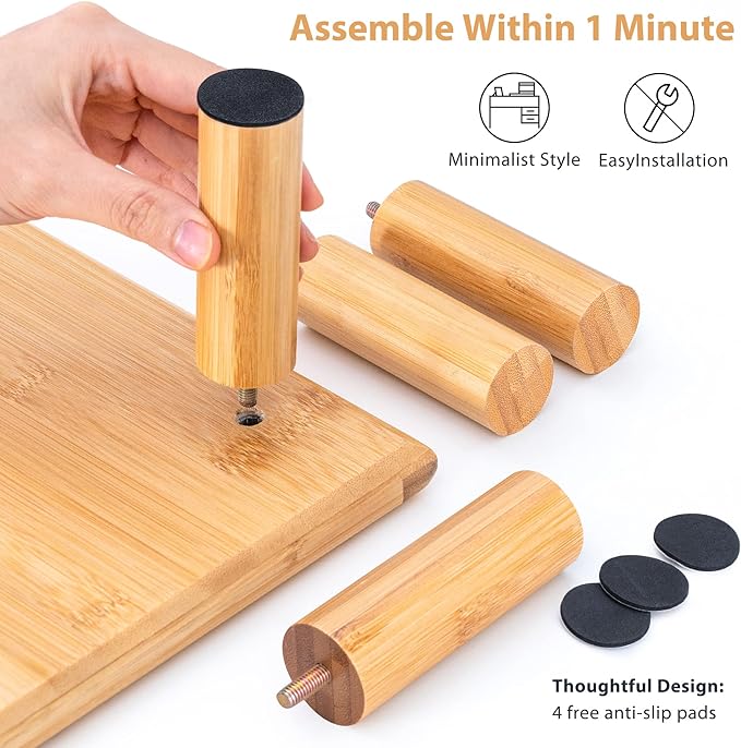 Bamboo Dual Monitor Shelf, Monitor Stand Riser with Underneath Storage for Desk Office Supplies, Supports Heavy TV up to 300 lbs, Natural