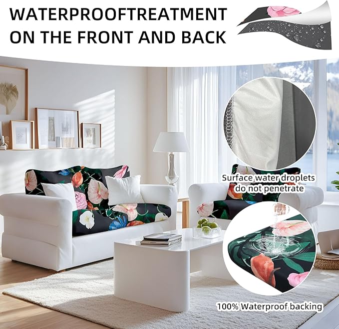 8Pcs Stretch Patio Cushion Covers Waterproof Outdoor Cushion Covers Patio Couch Cover Slipcovers, for Outdoor Furniture Protector Covers Replacement(Cover Only) (Flowers)