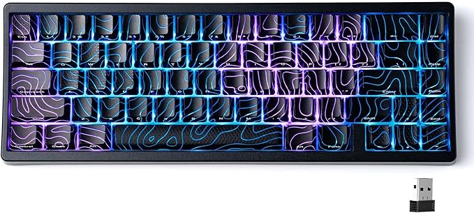 HITIME x XVX M67 60% Percent Keyboard Wireless, QMK/VIA Topographic Gaming Keyboard, Tri-Mode Thocky Creamy Mechanical Key Board, Hot Swappable Mount RGB IMD Tech for Win/Mac, Black