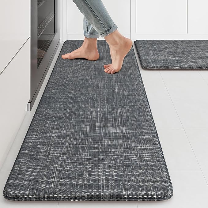 KIMODE Anti Fatigue Kitchen Mats 17"x47"+17"x29", Farmhouse Kitchen Rugs Sets of 2, Cushioned Non Skid Kitchen Mats for Floor, Comfort Kitchen Floor Mats for Sink Laundry Desk Dark Blue