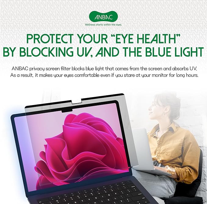 Laptop Magnetic Privacy Screen Protector for 13 & 13.6 inch MacBook Air (2025, M4 / 2024, M3 / 2022, M2) - Blue Light Blocking Security Screen Shield, Anti-Smudge Cover, UV Filter, Computer Private Screen Hider