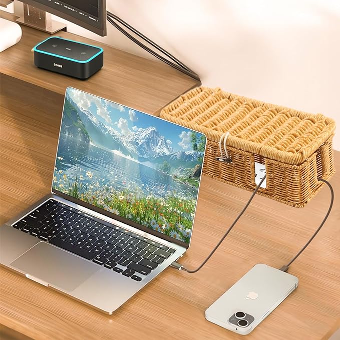 Cable Management Box - 2 Pack Cord Hider Organizer Boxs - Small & Medium Szie Power Cover Cord Box, Handwoven Rattan Cable Organizer for TV Computer USB Hub Power Strips & Cords