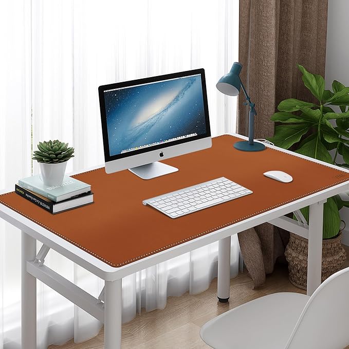 Vyaaa Leather Desk Pad, 40“ x 24” XXL Large Desk Mat, Large Mouse Pad on Top of Desks for Computer, Gaming, Home or Office (Brown)