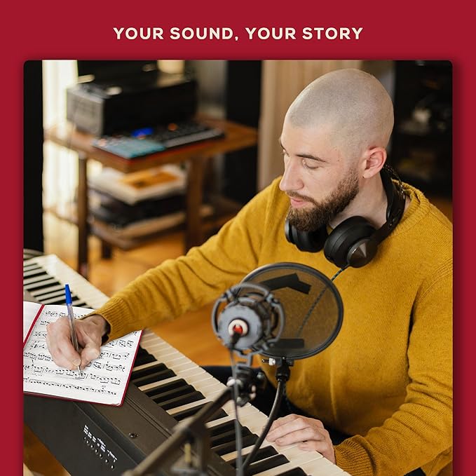 BEECHMORE BOOKS Blank Sheet Music Notebook – A4 8.5x11.5 for Songwriters, Musicians & Composers, 156 Thick 120gsm Pages, 10-Staff Perforated Sheets, Vegan Leather Hardcover, Elastic Closure, Gift Box