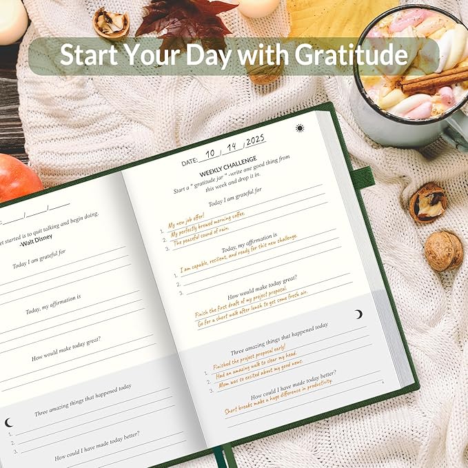 SUNEE Daily Gratitude Journal – Simple 5 Minute Journal for Daily Reflection, Build Positivity and Mindfulness, Undated Minimalist Planner for Women & Men (Deep Green)