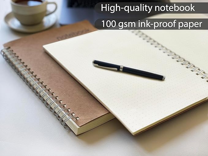 le vent 2-Pack A4 Dot Grid Spiral Notebooks - 8.5 x 11 Dotted Journals with 200 Pages of Premium 100gsm Thick Ink-Proof Paper - Large Bullet Journal for Writing, Sketching, and Work