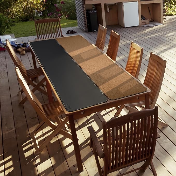 MAIDERN Leather Desk Mat, (3XL) 78.7” x 15.7” Reversible Large Desk Pad Mat, Cork & Leather Large Mouse pad for Desk, Waterproof Computer Desk Mat for Gaming Home Office (Black)