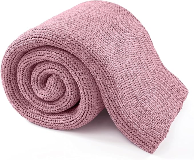 Guohaoi Knitted Weighted Blanket for Adults (Muted Pink 60"x80" 17lbs) No Beads Cooling Throw Blanket for Hot Sleepers, Home Decor Breathable Chunky Knit Heavy Blanket Use on Queen/King Size Bed