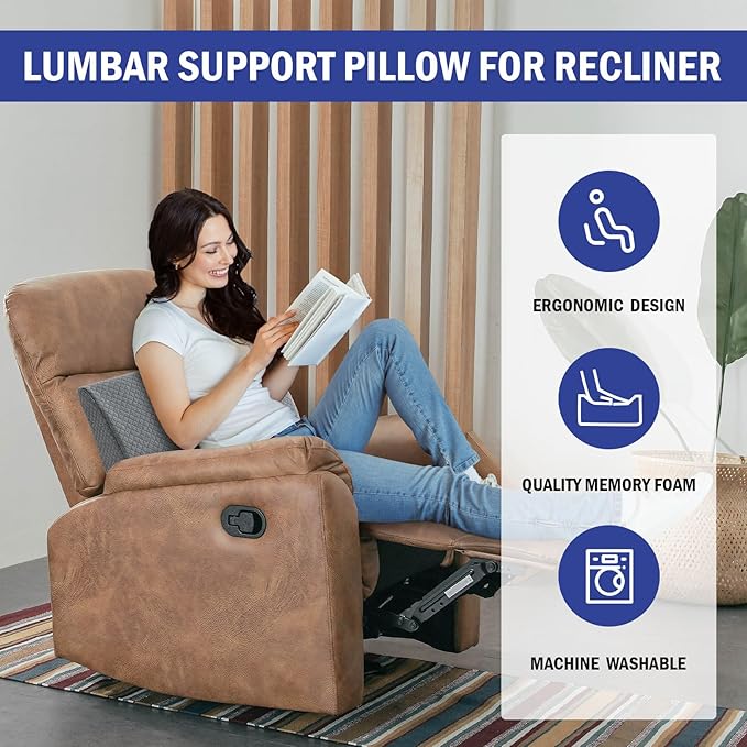 HOMBYS Lumbar Support Pillow for Recliner Chair, Memory Foam Back Support Cushion for Elderly,Extra Large Lumbar Support Pillow,Thick Backrest for Home Reading (Grey, 20“x13.5"x5")