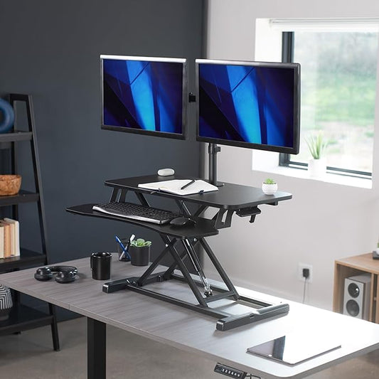 VIVO Height Adjustable 32 inch Standing Desk Converter with Dual 13 to 30 inch Monitor Stand, Sit Stand Monitor Mount and Desk Riser, Black, DESK-V000K-M2