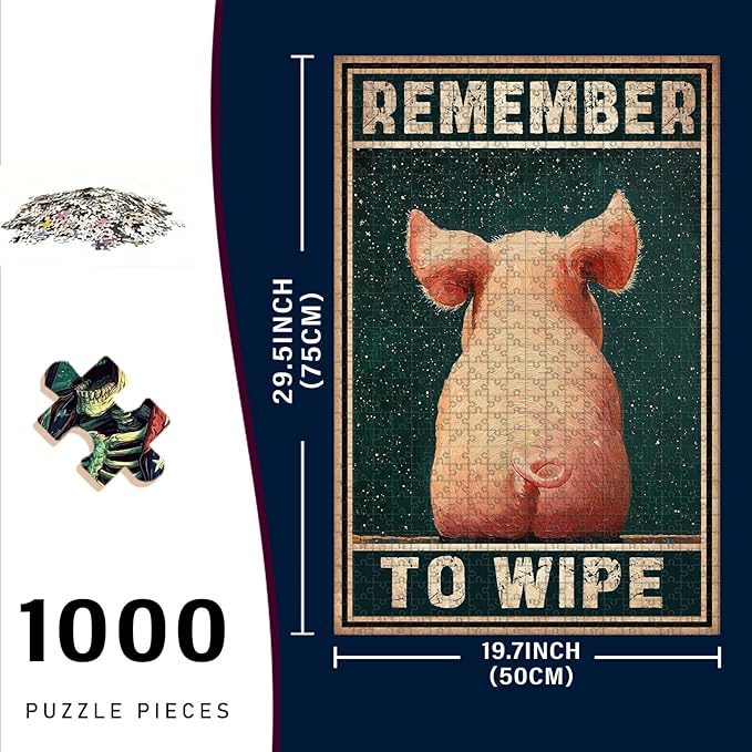 1000 Piece Wooden Jigsaw Puzzle Remember to Wipe Adults & Kids Educational Family Game Stress Relief Brain Teaser to Improve Memory & Cognitive Skills 29.5x19.7 Inch