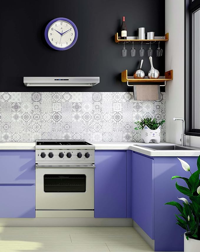 Infinity Instruments LTD. Retro 9 inch Silent Sweep Non-Ticking Mid Century Modern Kitchen Diner Wall Clock Quartz Movement Retro Wall Clock Decorative (Veri Peri)