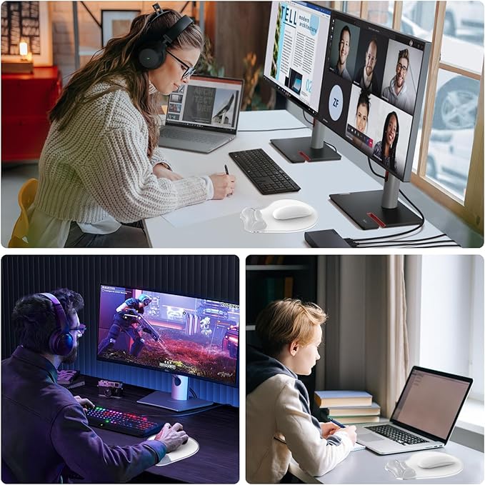 Mouse Pad with Gel Wrist Rest, Ergonomic Comfortable Computer Wrist Support for Laptop, Pain Relief Mousepad with Non-Slip PU Base for Office & Home Clear