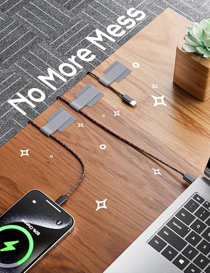 100pcs Hook and Loop Cable Ties, gliship Adhesive Wire Management, Adjustable Cable Straps Keeper Cord Holder, Sticky-back Cord Organizer for Kitchen Appliances, Office, Home - grey＆white