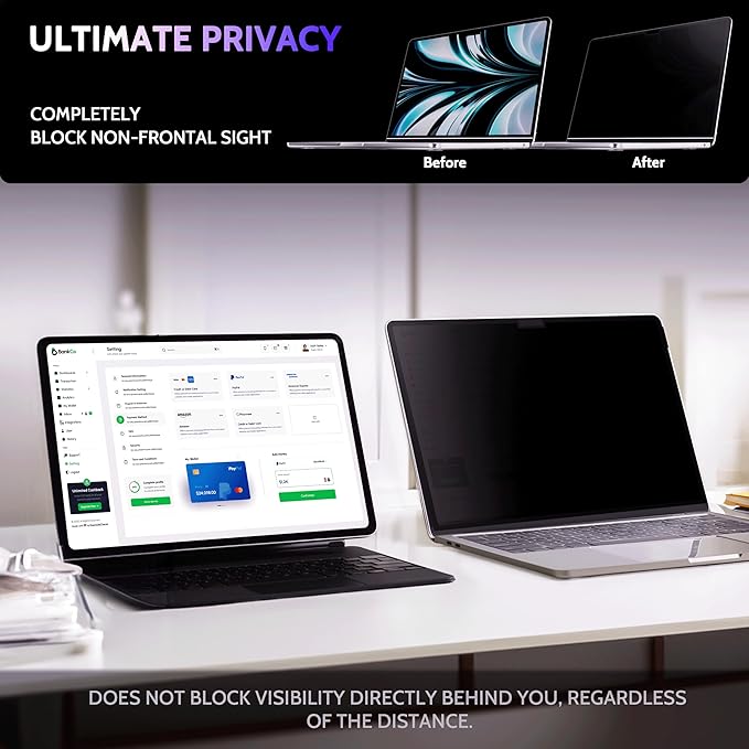 Privacy Screen for MacBook Pro 14 Inch (2021-2024, M1, M2, M3, M4), MagicSuction™ Removable Anti Spy Black Protector, Glare Blue Light Filter for Mac Laptop Computer