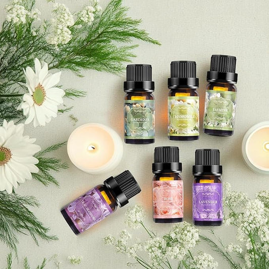 Floral Essential Oils Set | Top 6 Essential Oils for Diffusers for Home, Aromatherapy Oils Gift Set for Home Fragrance, Candle Making Scents - Lilac, Lavender, Chamomile, Jasmine, Rose, Gardenia