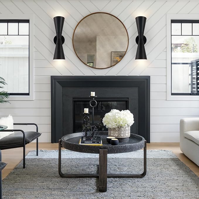 Modern Black Wall Sconces Set of 2, Up and Down Indoor Wall Sconces, Mid Century Indoor Wall Light Fixture, Hardwired Wall Mounted Lamp for Living Room, Bathroom, Bedroom, Hallway, 18 Inch