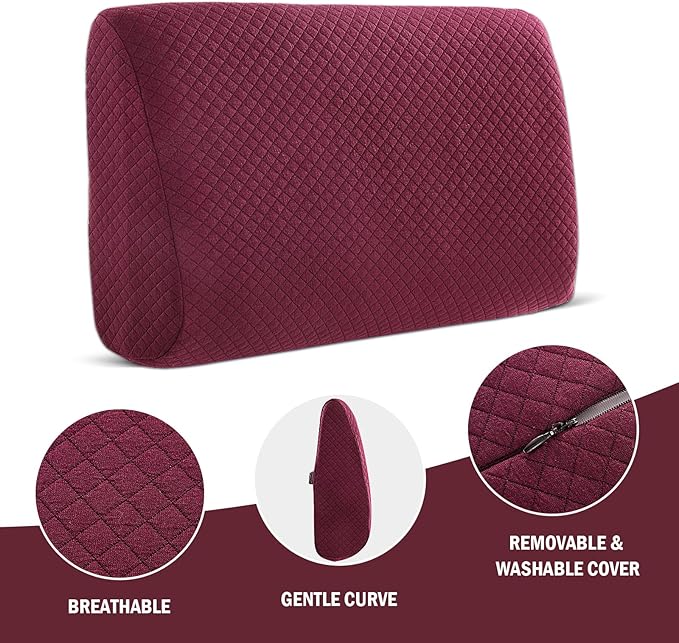 HOMBYS Lumbar Support Pillow for Recliner Chair, Memory Foam Back Support Cushion for Elderly,Extra Large Lumbar Support Pillow,Thick Backrest for Home Reading (Wine Red, 20“x13.5"x5")