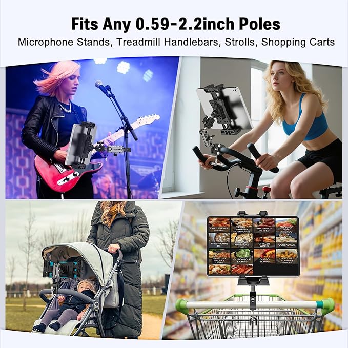 Tablet Mount for Spin Bike Treadmill, iPad Holder Stand Exercise Bike Handlebar Mount for Stationary Bicycle, Microphone Stand, Storlls, Tablet Stand for 4.7-12.9" iPad Pro Galaxy Tabs