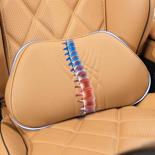Lumbar Support Pillow for Car Seat, Office Chair Leather Memory Foam Lower Back Cushion for Back Pain Relief Improve Posture, Ergonomic Back Rest for Gaming Chair, Palomino, 1PC