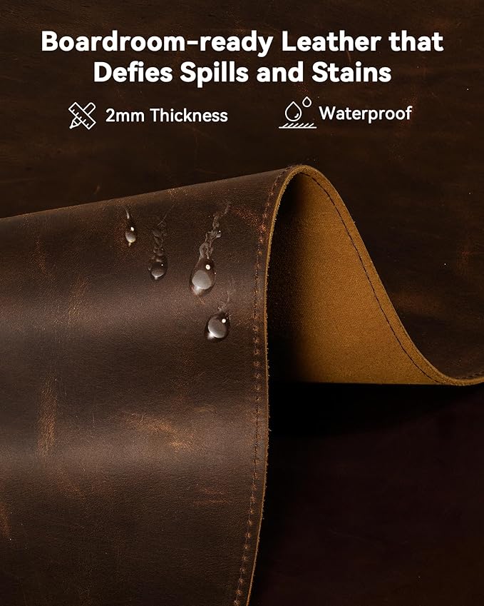 YSAGi Leather Desk Mat, 23.6"x13.8"Real Leather Desk Pad, 3mm Thick Desk Blotter with Stiched line,Oil-Wax Feel Mouse pad and Self-Healing Laptop Pad for Home & Office(Classic Dark Brown)