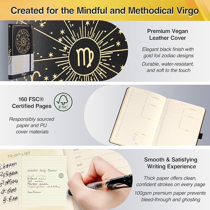 Virgo Zodiac Astrology Undated Monthly Weekly Daily Planner Journal A5 5.8" x 8.3" 160 Pages 100GSM Paper 2025 2026 2027 Holidays Calendar