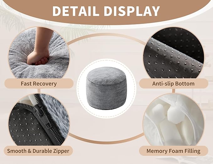 Round Pouf Ottoman Foot Rest Plush Ottoman Footstools for The Living Room Ottomans Stuffed Full of Foam Blocks 26 * 18" Large Foot Stool Dark Grey Footrests Hassocks and Ottomans Set