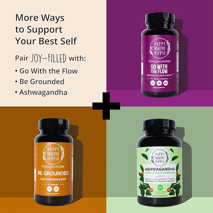 Joy-Filled Mood Support Supplement - 7 Herb Complex w/St. Johns Worts (120 Ct) | Stress Relief Supplement with Rhodiola Rosea, Eleuthero | Helps Calm The Mind & Body | 100% Plant-Based Happy Pills