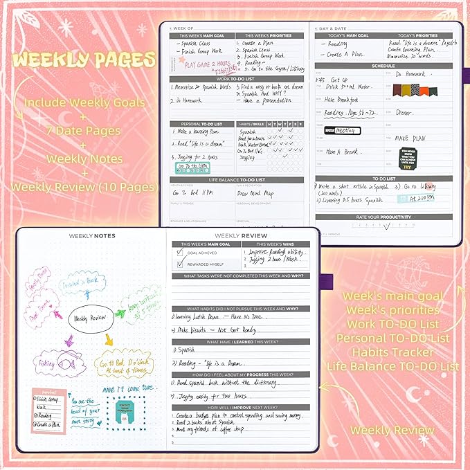 2025 Undated Academic Planner Hardcover (5.5x8.5") - Flexible Weekly & Monthly Organizer with Stickers, Productivity Journal for Students & Professionals(Pink)