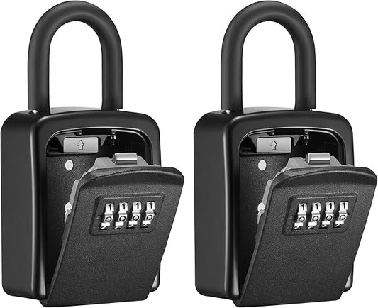 Puroma Key Lock Box, 4-Digit Combination Key Storage Lockbox, Portable Wall Mounted Security Lockbox with Code for Home, Flats, Realtors Garage Spare Keys (2 Pack, Black)