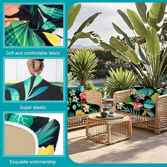 12 Pcs Stretch Patio Cushion Covers,Outdoor Couch Covers Replacement,Outdoor Couch & Sofa Slipcovers,for Patio Furniture Cushion Covers,Washable Reusable Furniture Protector (Floral,Cover Only)