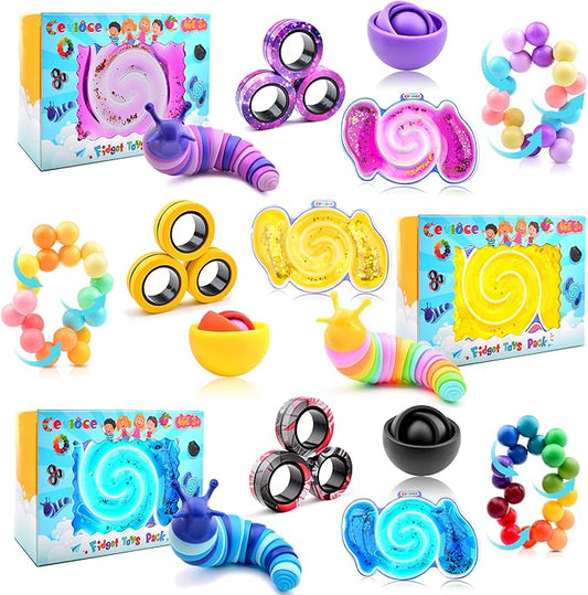Cevioce 15Pcs Fidget Toys Adults Pack,Stocking Stuffers for Teens Boys Girls,Autism Sensory Toys with Fidget Spinner Slug Magnetic Rings,Squishy Fidget Toys ADHD Stress Relief,Party Favor for Kid-BPY